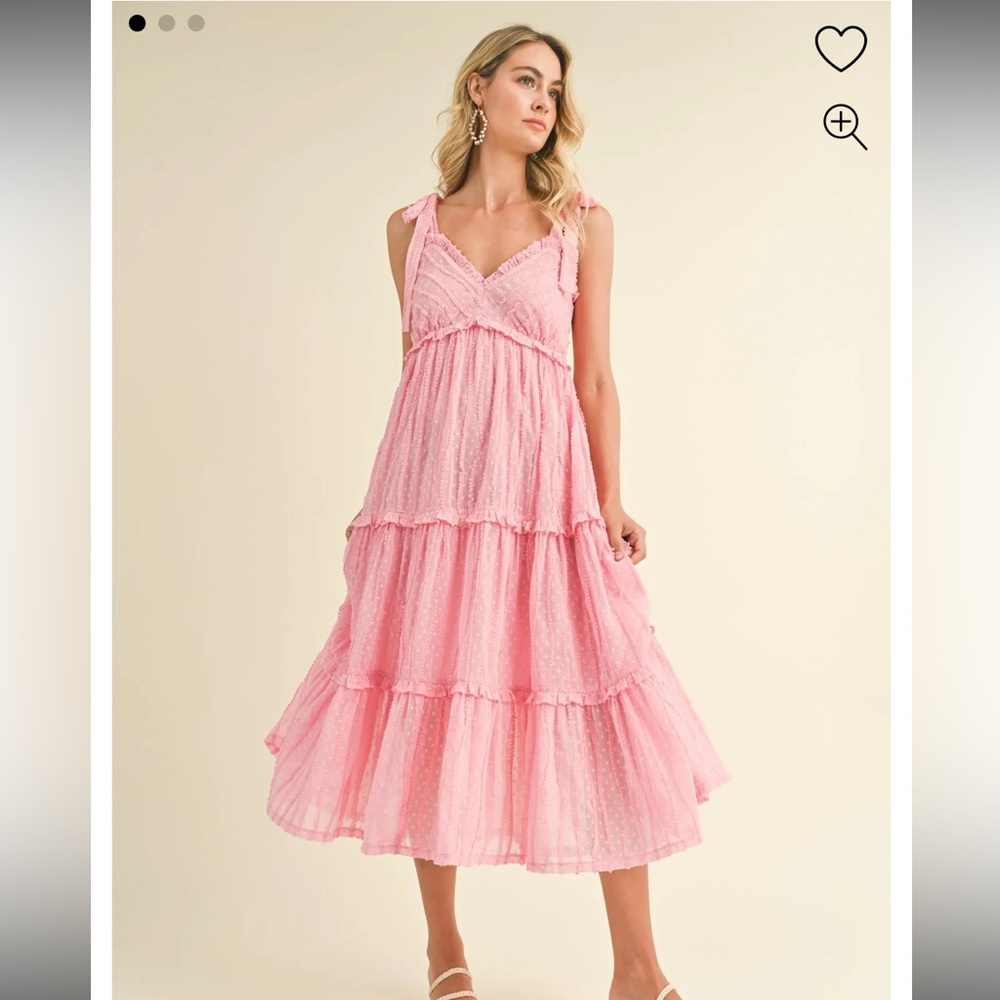 PinkBlush Maternity Pink Textured Tie Strap Tiered Midi Dress Size M